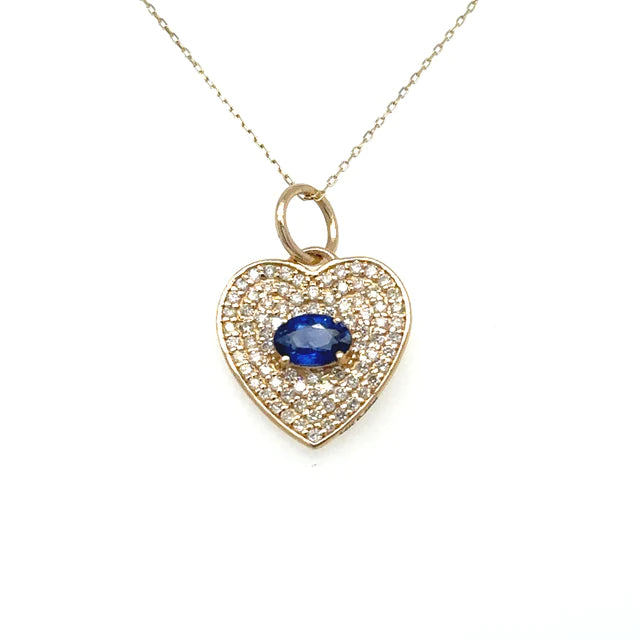 Heart Pendant With Sapphire and Diamonds