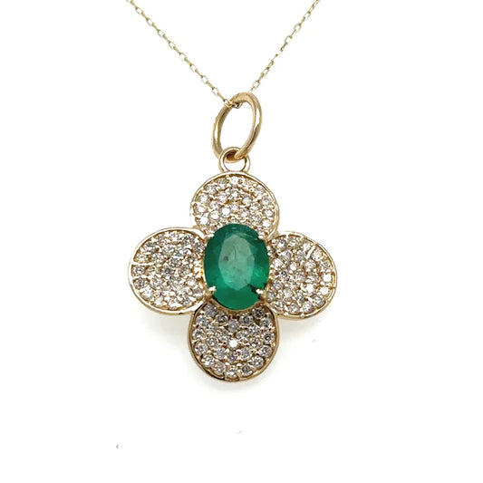 Flower Pendant With Emerald and Diamonds