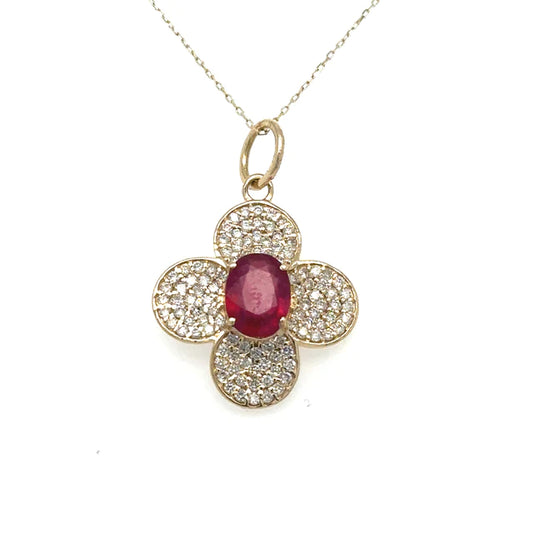 Flower Pendant With Ruby and Diamonds