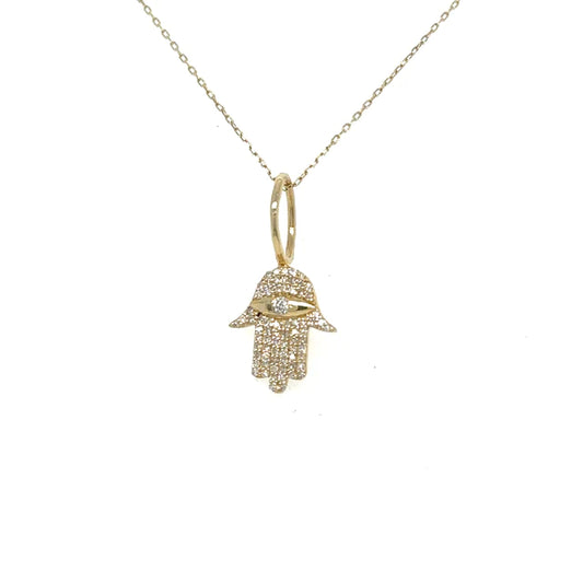 Small Hamsa Pendant With Diamonds 14kt Yellow Gold