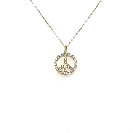 Diamond Peace Sign Pandent 14kt Yellow Gold