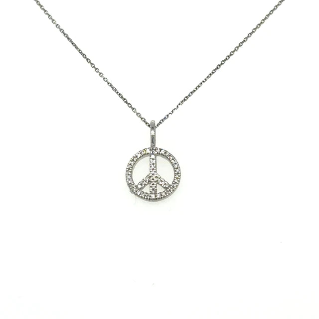 Diamond Peace Sign Pandent 14kt White Gold