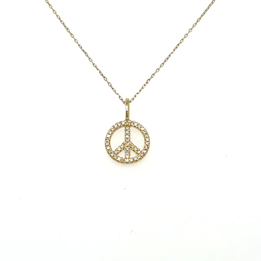 Diamond Peace Sign Pandent 14kt Yellow Gold