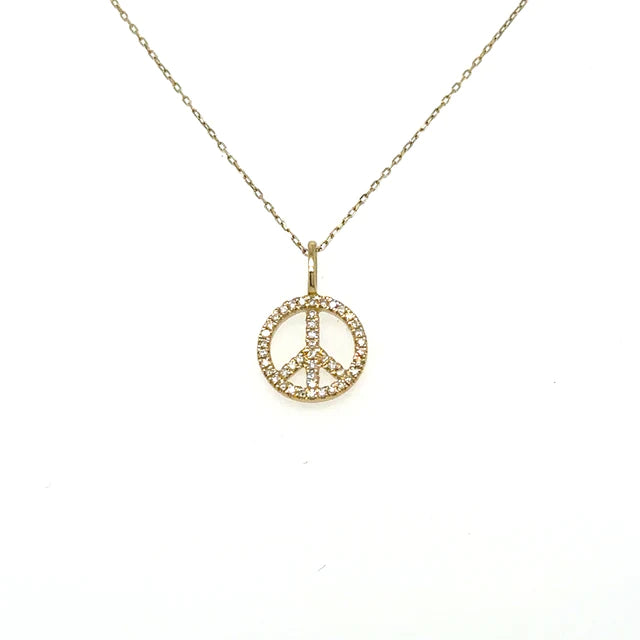 Diamond Peace Sign Pandent 14kt Yellow Gold