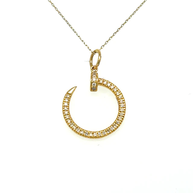 Nail Pendent With Diamonds 14kt Yellow Gold