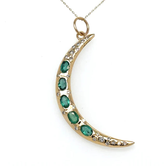 Half Moon Pendant With Emerald and Diamonds