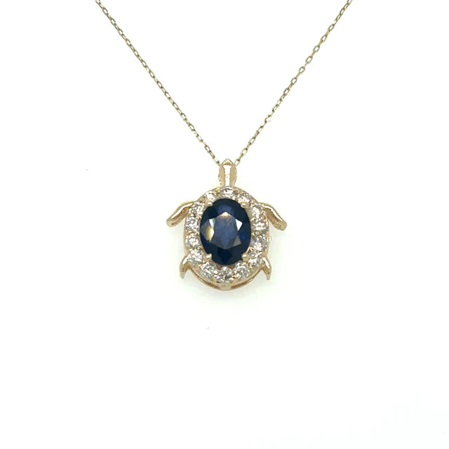 Turtle Pendant With Sapphire and Diamonds