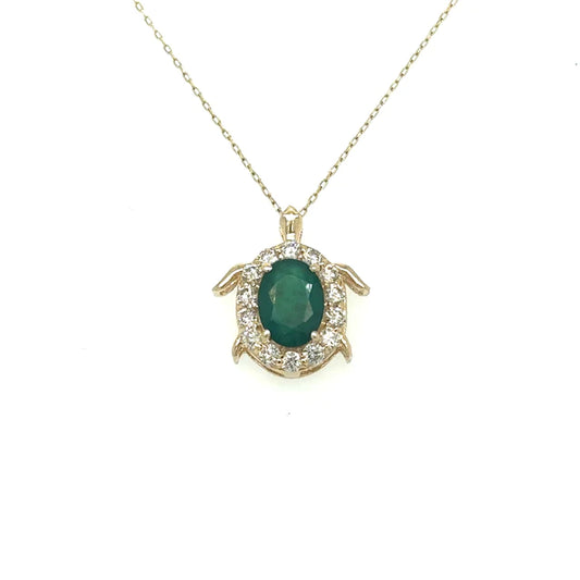 Turtle Pendant With Emerald and Diamonds