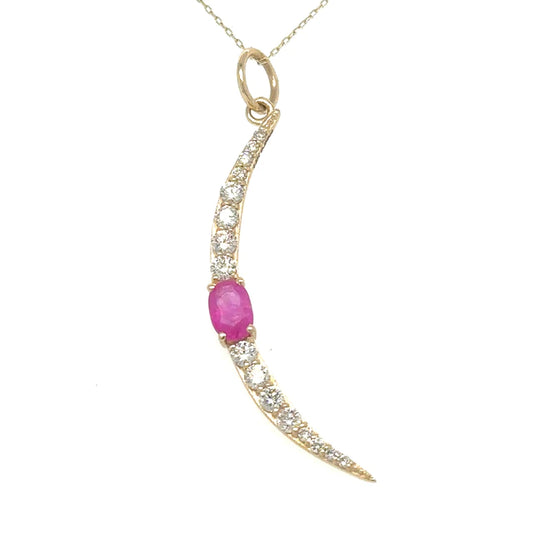 Half Moon Pendant With Ruby and Diamonds