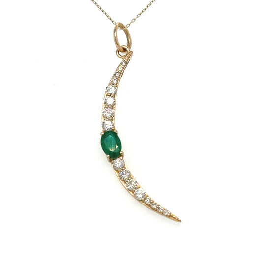 Half Moon Pendant With Emerald and Diamonds