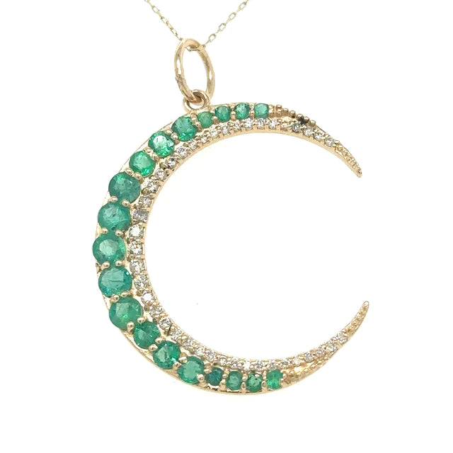 Half Moon Pendant With Emerald and Diamonds