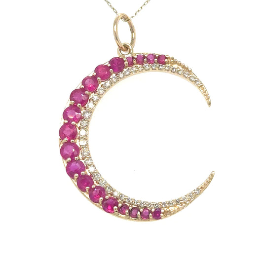 Half Moon Pendant With Ruby and Diamonds