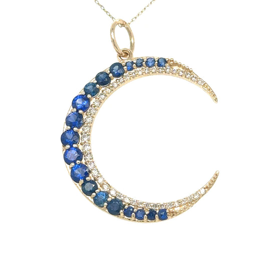 Half Moon Pendant With Sapphire and Diamonds