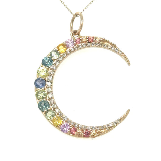 Half Moon Pendant With Multi Sapphire and Diamonds