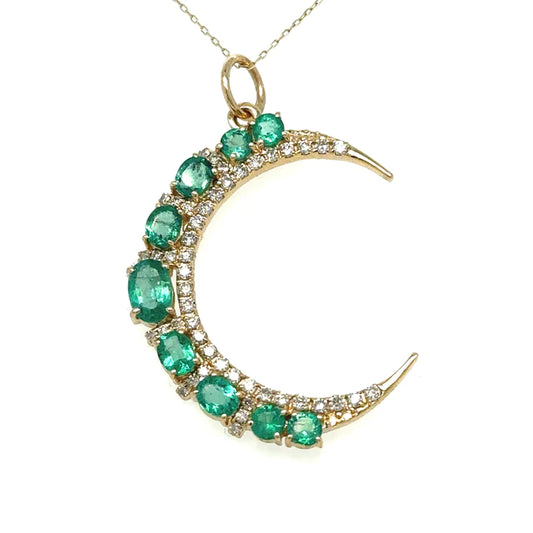 Half Moon Pendant With Emerald and Diamonds