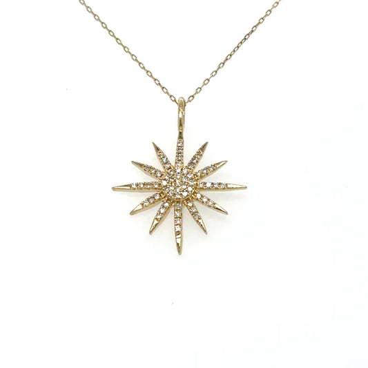 Diamond Sunburst Pendent 14kt Yellow Gold