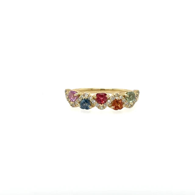 Yellow Gold Ring With Multi Sapphire and Diamonds