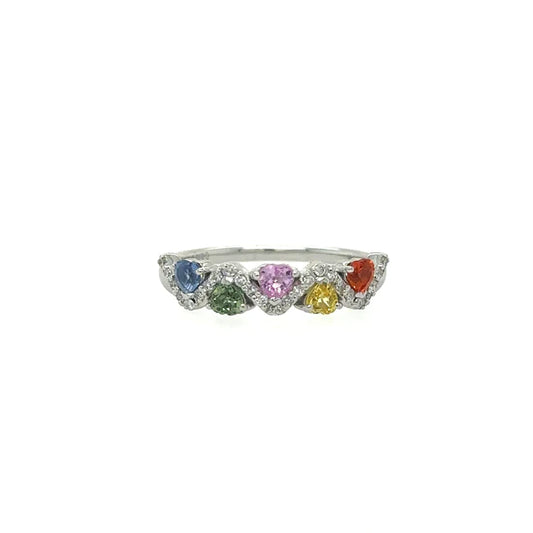 White Gold Ring With Multi Sapphire and Diamonds