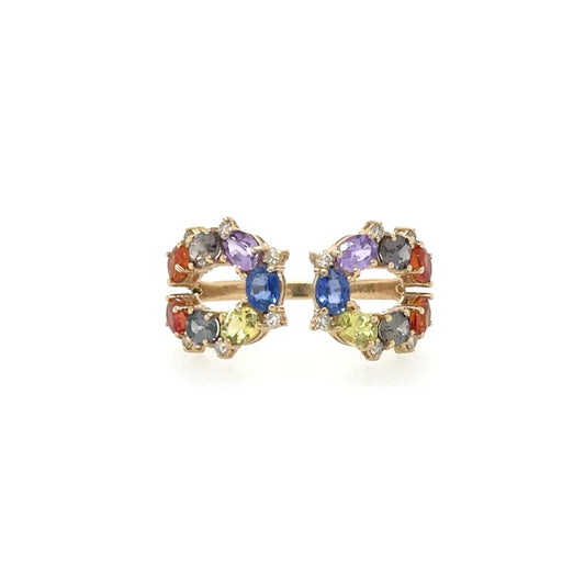 Yellow Gold Ring With Multi Sapphire and Diamonds