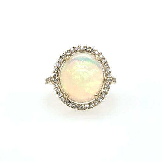 Yellow Gold Opal Ring With Diamonds
