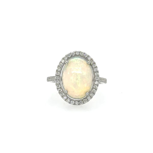 White Gold Opal Ring With Diamonds