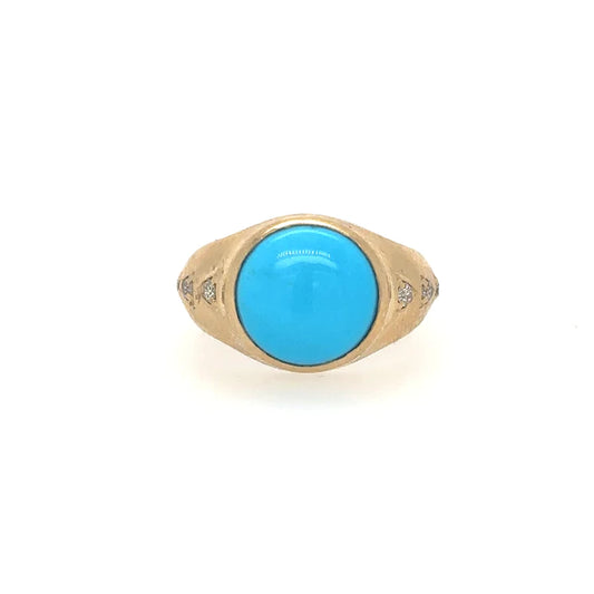 Yellow Gold Turquoise Ring With Diamonds