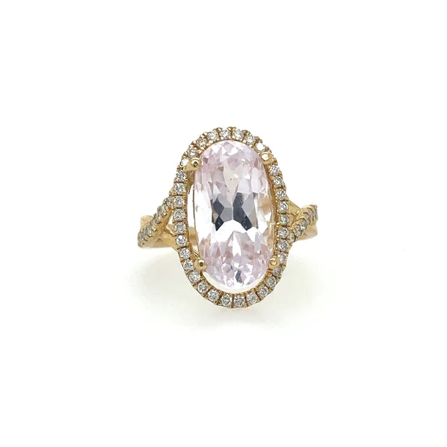 Yellow Gold Kunzite Ring With Diamonds