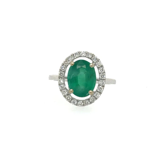 14kt White Gold Emerald Ring With Diamonds