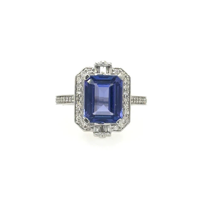 White Gold Tanzanite Ring With Diamonds