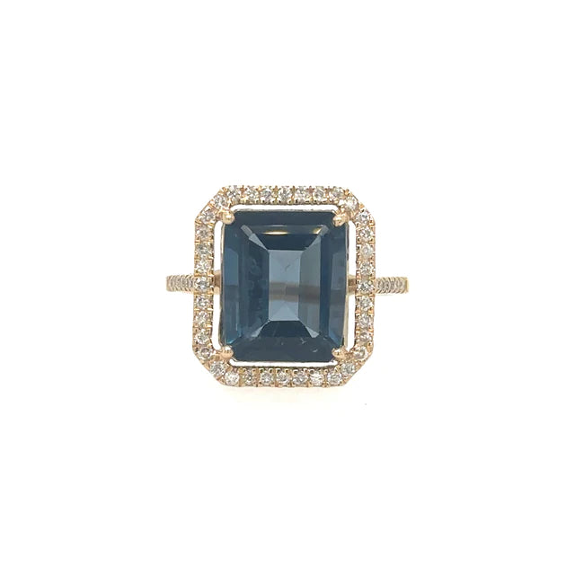 Yellow Gold Topaz Ring With Diamonds