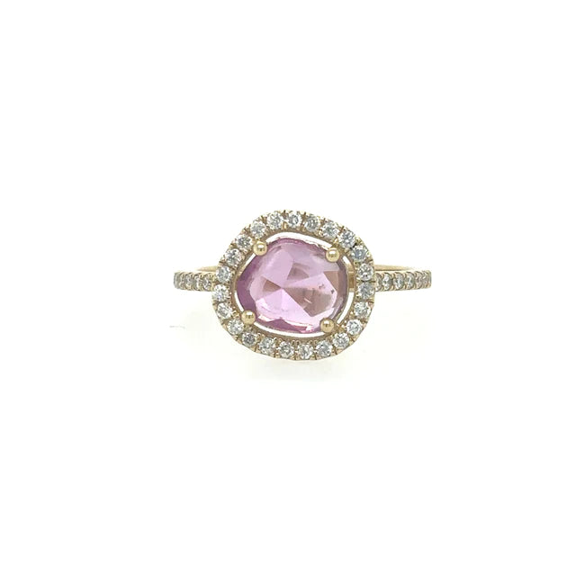 Yellow Gold Pink Sapphire Ring With Diamonds