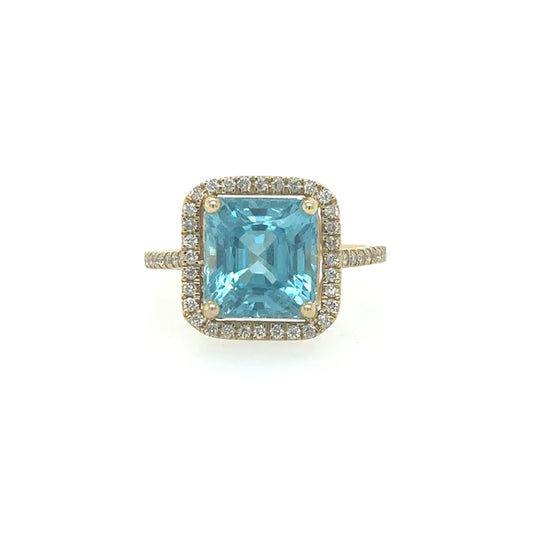 14kt Yellow Gold Blue Zircon Ring With Diamonds