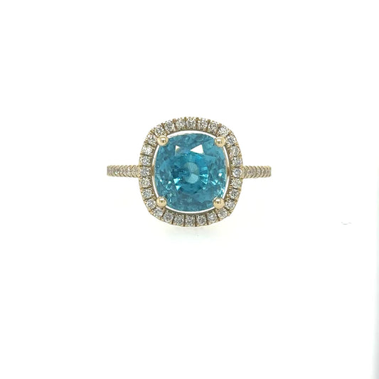 14kt Yellow Gold Blue Zircon Ring With Diamonds