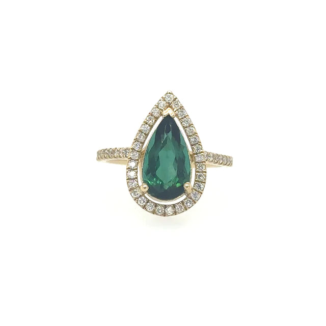 14kt Yellow Gold Pear Shape Tourmaline Ring With Diamonds