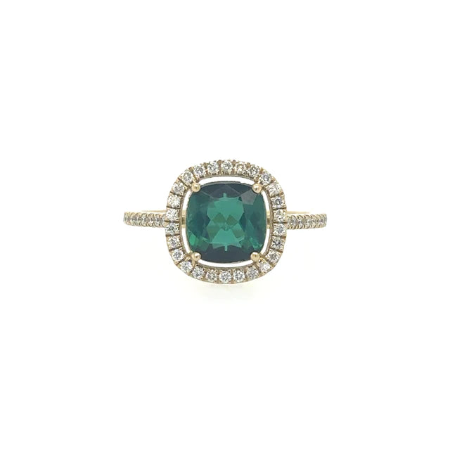 14kt Yellow Gold Cushion Shape Tourmaline Ring With Diamonds