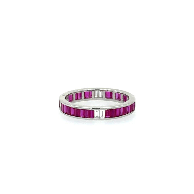 White Gold Ring With Baguette Ruby and Diamonds