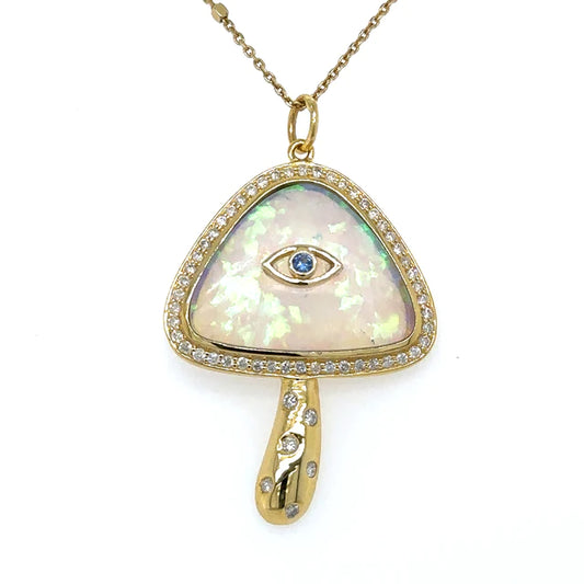 Yellow Gold Opal Mushroom Pendant With Diamonds