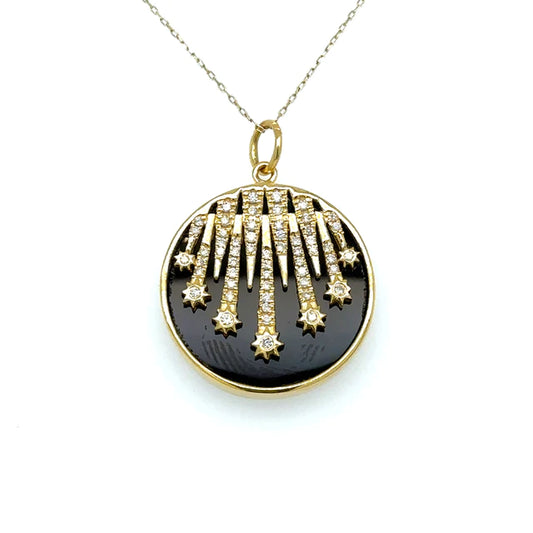 Yellow Gold Black Onyx Star Pendent With Diamonds