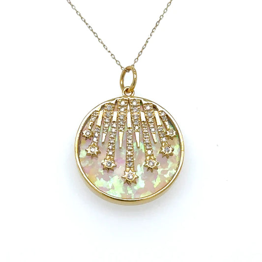 Yellow Gold Opal Star Pendent With Diamonds