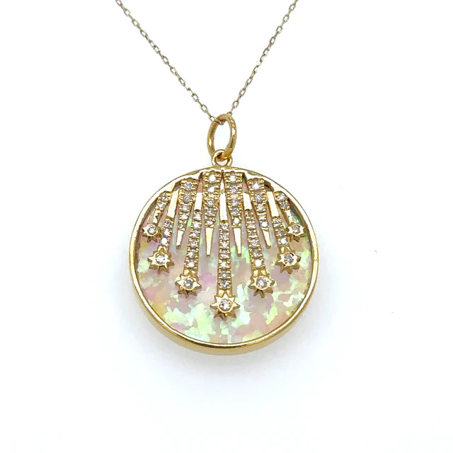 Yellow Gold Opal Star Pendent With Diamonds