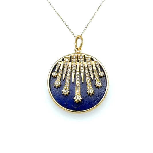 Yellow Gold Lapis Star Pendent With Diamonds