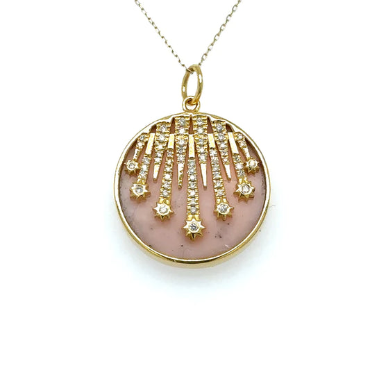 Yellow Gold Pink Opal Star Pendent With Diamonds