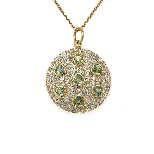 Yellow Gold Sapphire Pendent With Diamonds