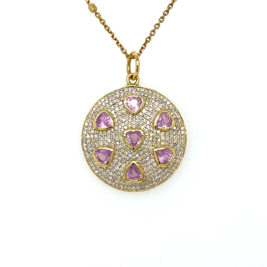 Yellow Gold Sapphire Pendent With Diamonds