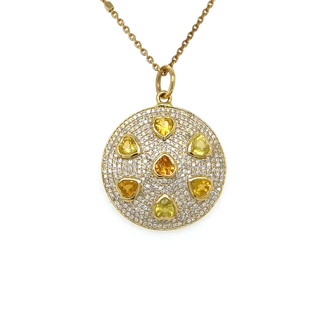 Yellow Gold Sapphire Pendent With Diamonds