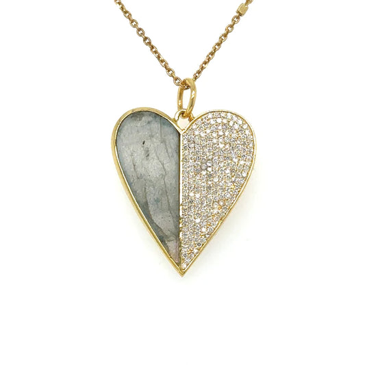 Yellow Gold Labradorite Heart Pendent With Diamonds