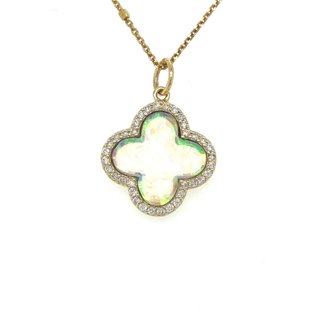 Yellow Gold Opal Pendent With Diamonds