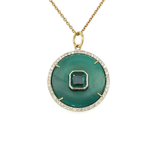 Yellow Gold Malachite Pendent With Diamonds