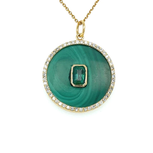 Yellow Gold Malachite Pendent With Diamonds