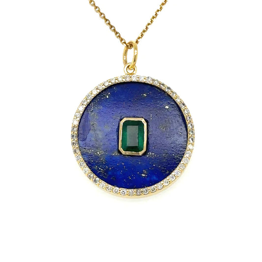 Yellow Gold Lapis Pendent With Diamonds